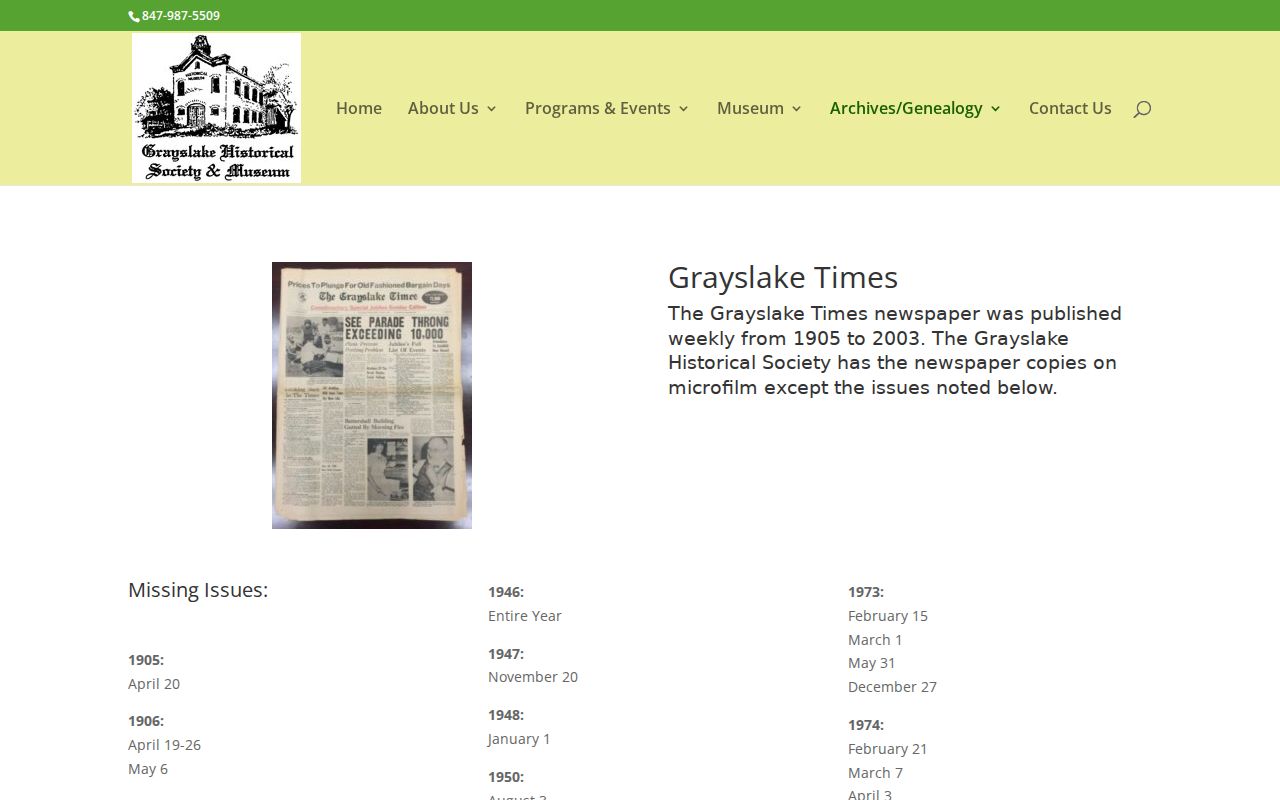 Grayslake city directory Grayslake Times archive holdings