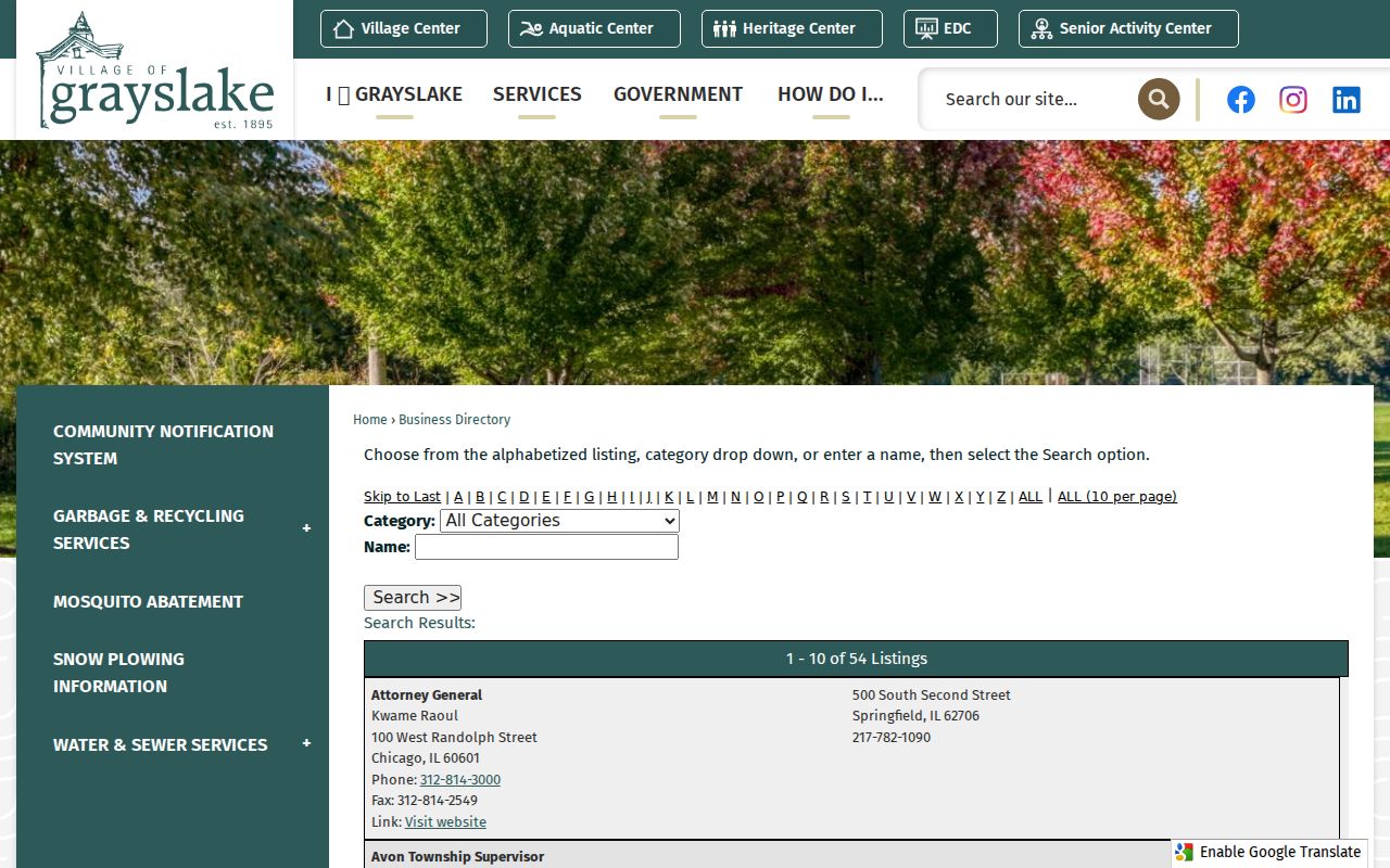 Grayslake city directory Village resource listings