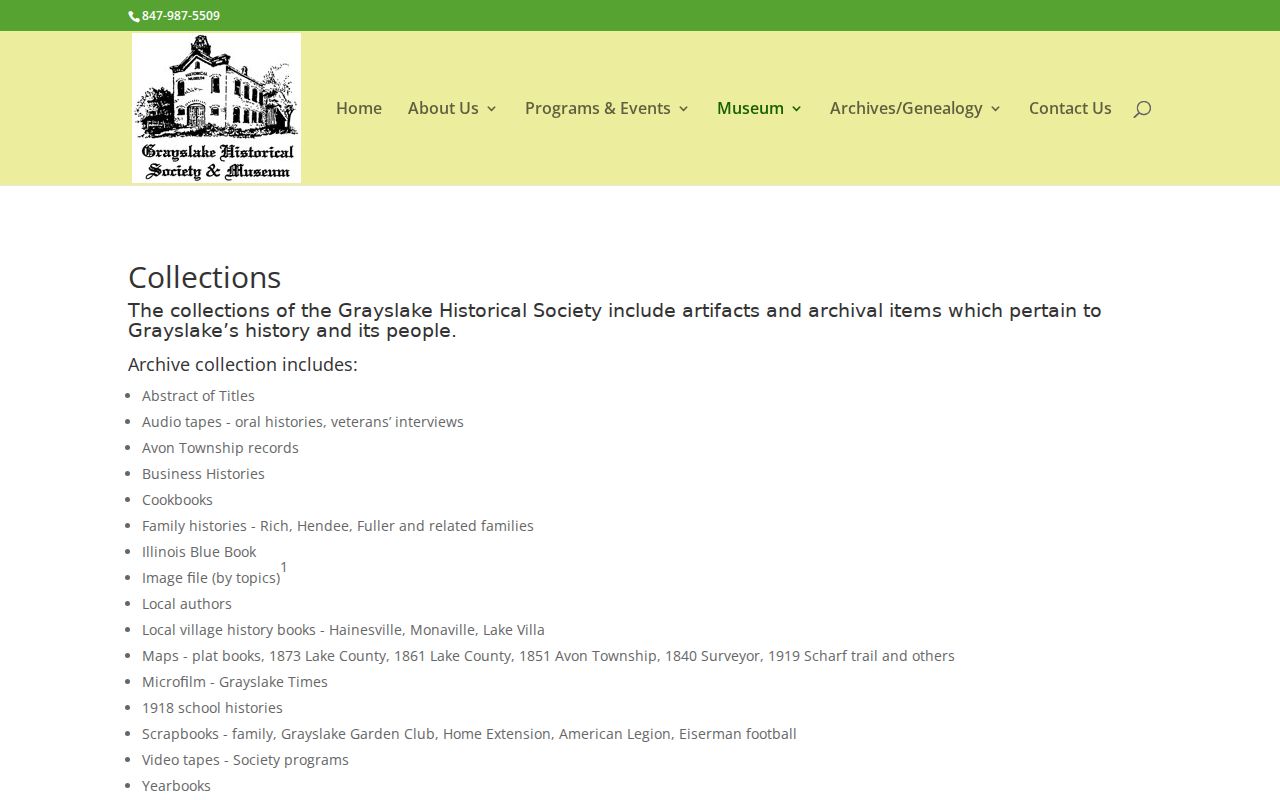 Grayslake residents directory Historical Society collections