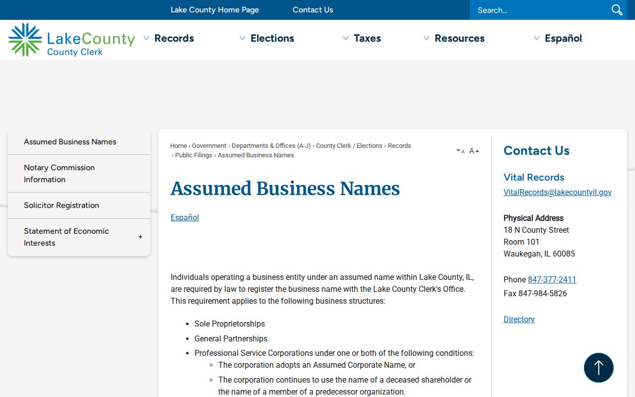 Grayslake neighbors county assumed business names