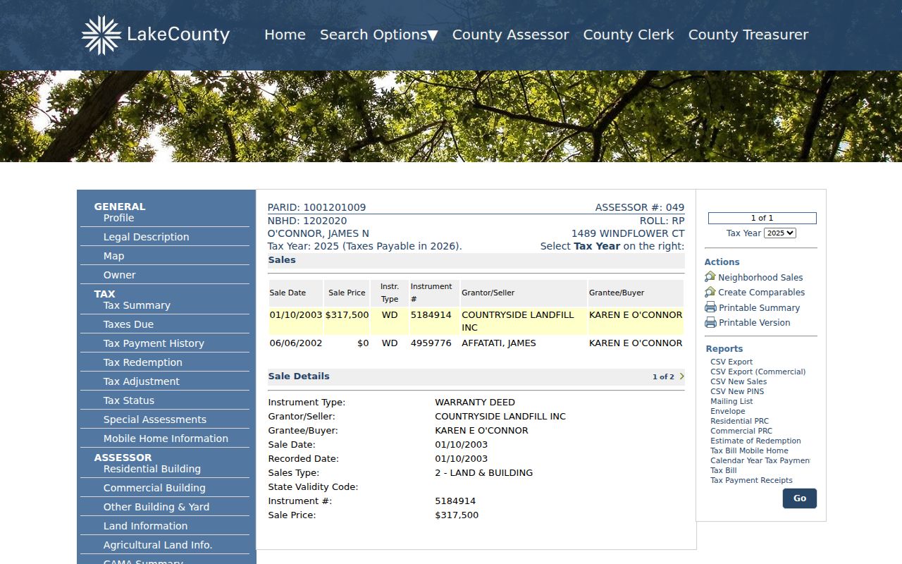 Grayslake previous residents parcel sales history