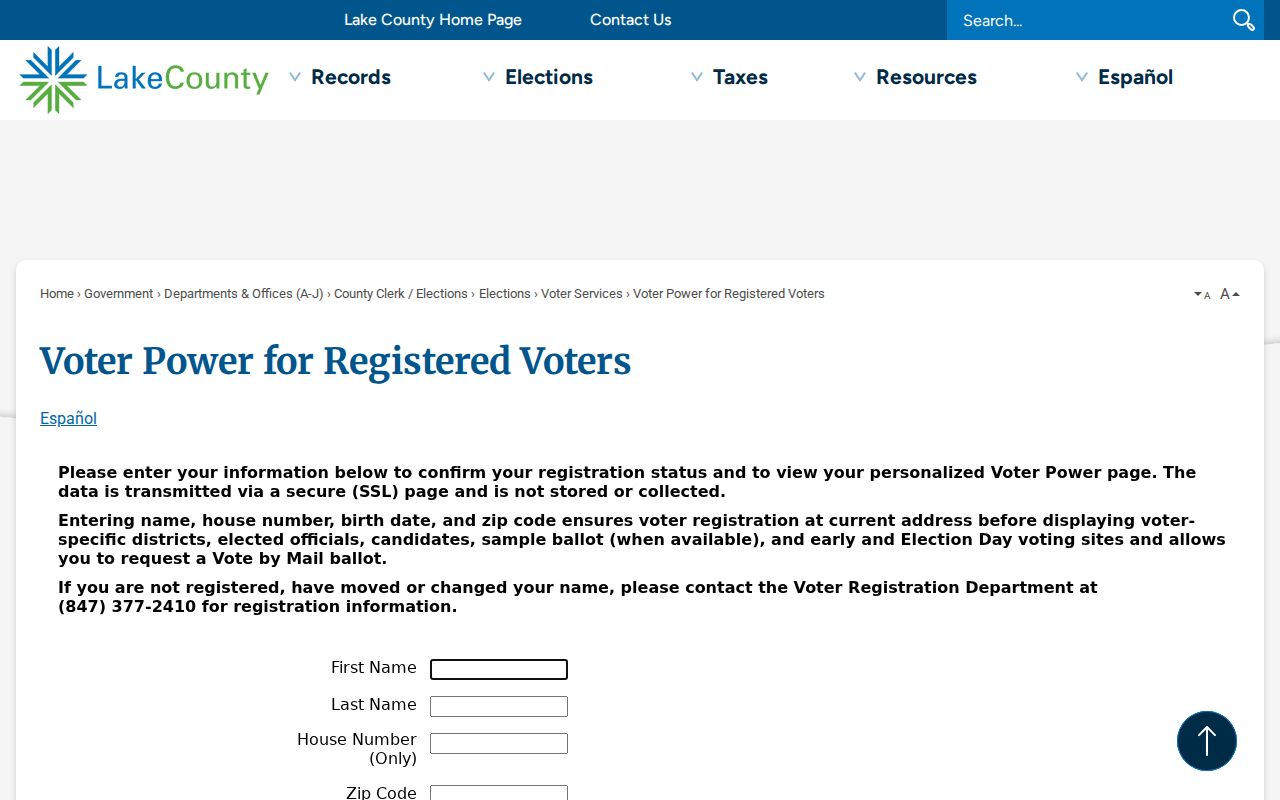 Grayslake resident lookup through Lake County Voter Power