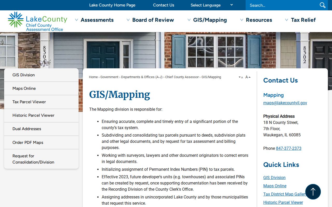 Grayslake street directory county GIS addressing page