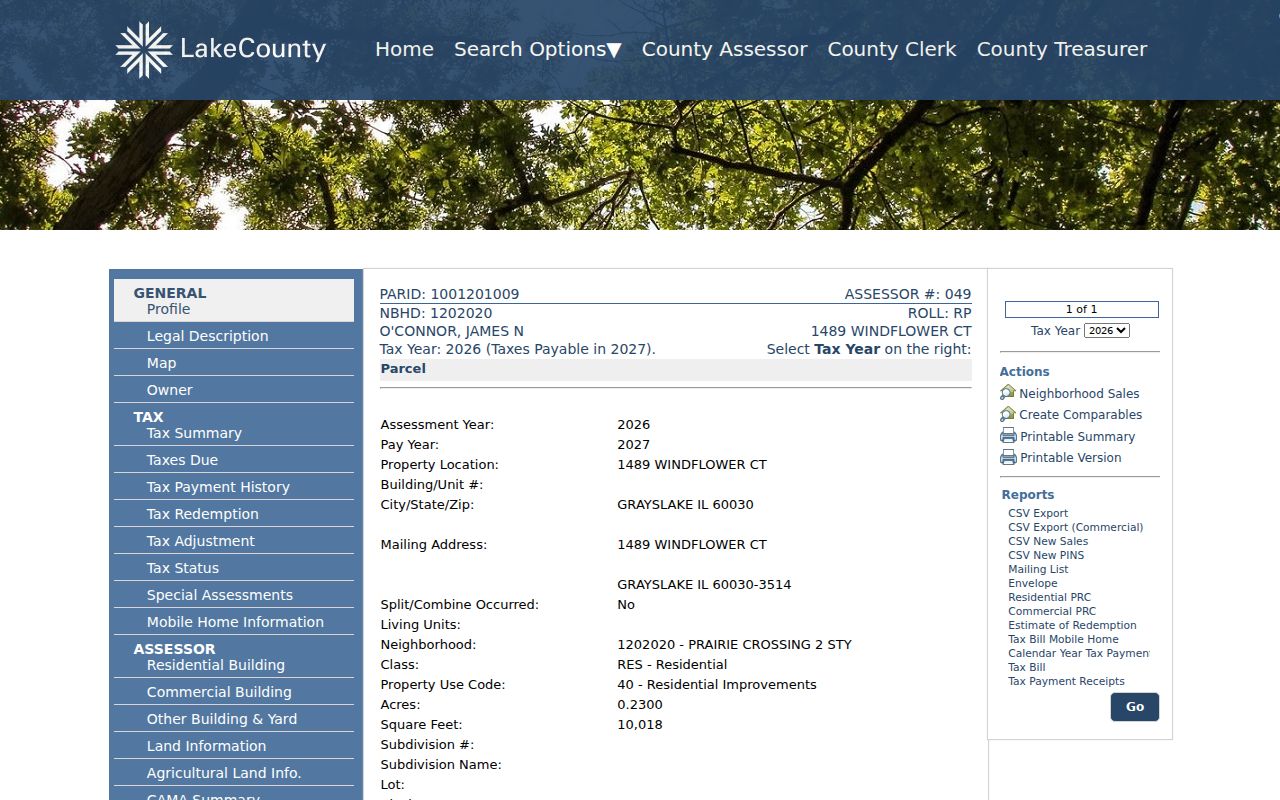 Grayslake street directory sample parcel profile